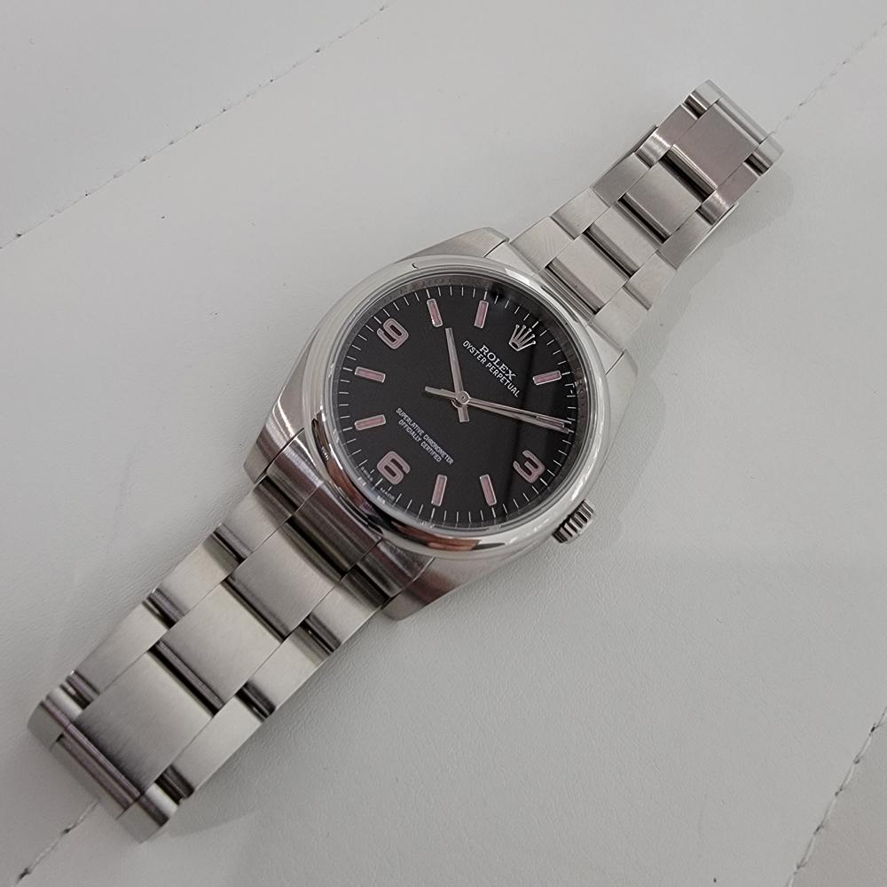 Mens Rolex Oyster Perpetual 2019 Auto 36mm BLK PINK w Pouch Ref 116000 RJC135 In Excellent Condition For Sale In Beverly Hills, CA