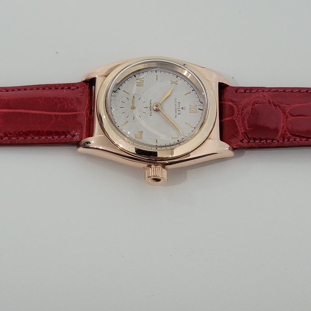 Mens Rolex Oyster Perpetual 3131 14k Rose Gold Automatic 1940s RJC167R In Excellent Condition In Beverly Hills, CA