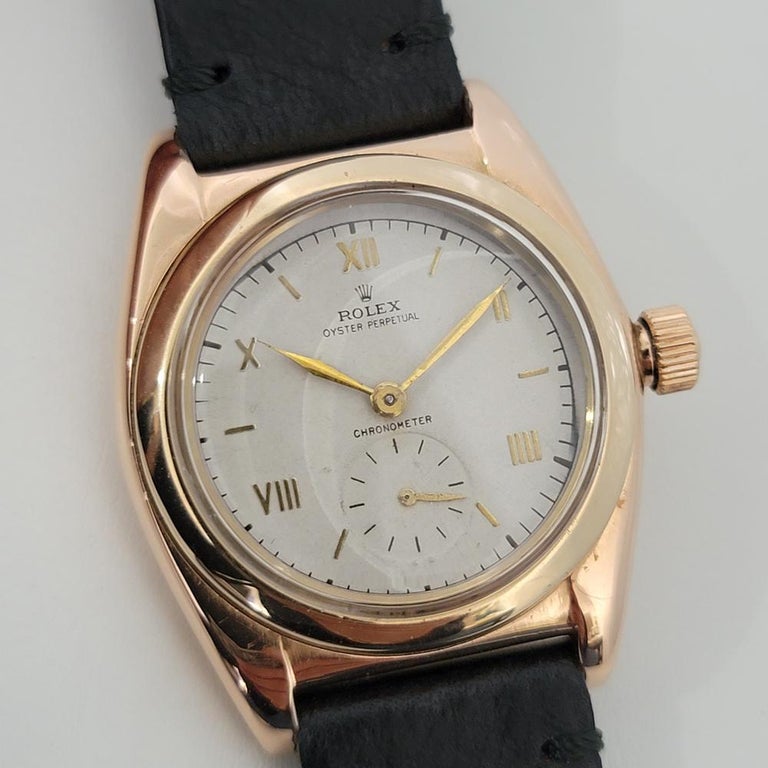 Mens Rolex Oyster Perpetual 3131 14k Rose Gold Automatic 1940s Swiss RJC167 In Excellent Condition For Sale In Beverly Hills, CA