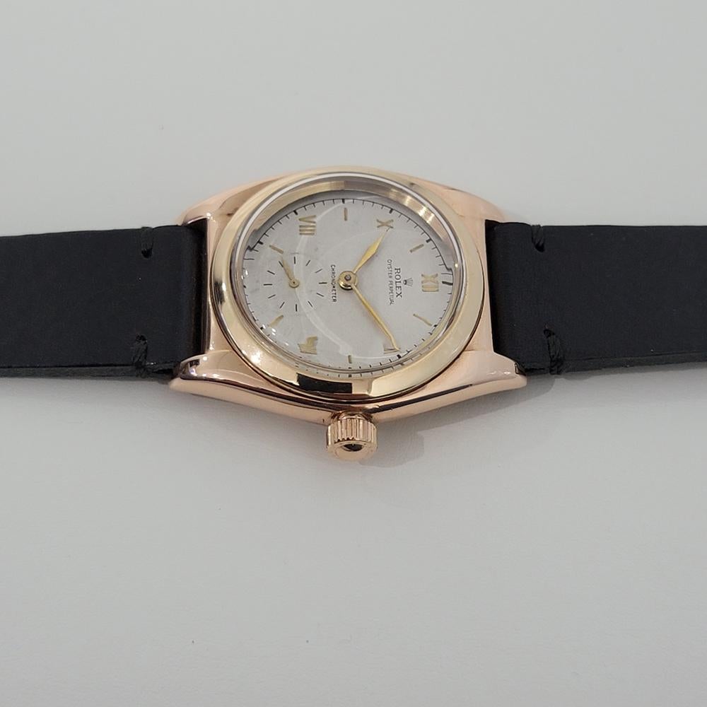 Mens Rolex Oyster Perpetual 3131 14k Rose Gold Automatic 1940s Swiss RJC167 In Excellent Condition In Beverly Hills, CA