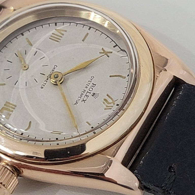 Mens Rolex Oyster Perpetual 3131 14k Rose Gold Automatic 1940s Swiss RJC167 For Sale 3