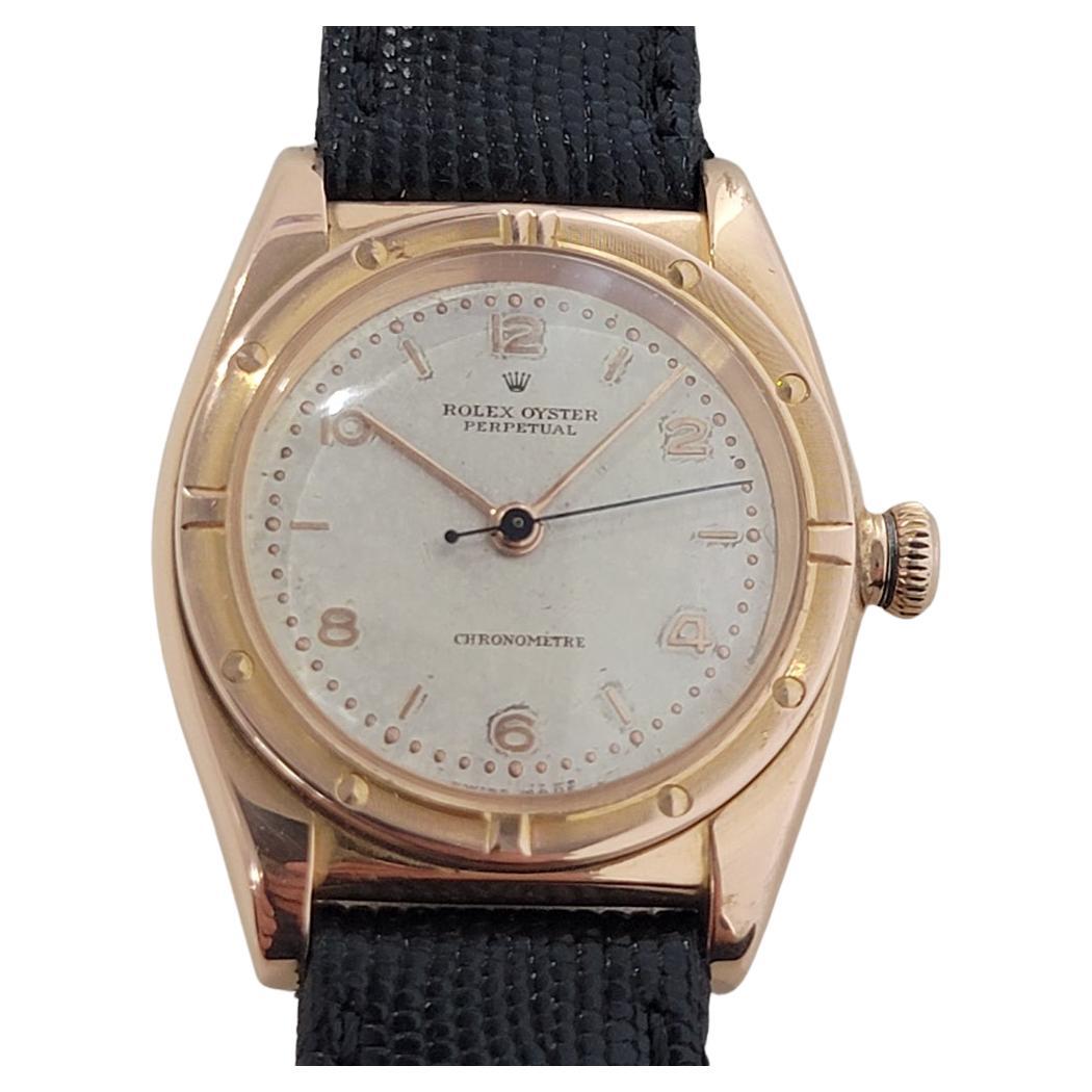 Mens Rolex Oyster Perpetual 3372 18k Rose Gold Automatic 1940s Swiss RA316B For Sale