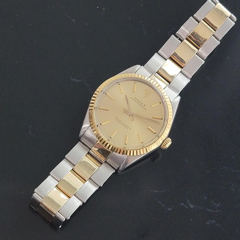 Mens Rolex Oyster Perpetual 5500 14k Gold SS Automatic 1960s Vintage RA179 In Excellent Condition In Beverly Hills, CA