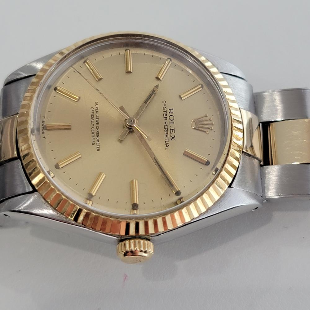 Mens Rolex Oyster Perpetual 5500 14k Gold SS Automatic 1960s Vintage RA179 In Excellent Condition For Sale In Beverly Hills, CA