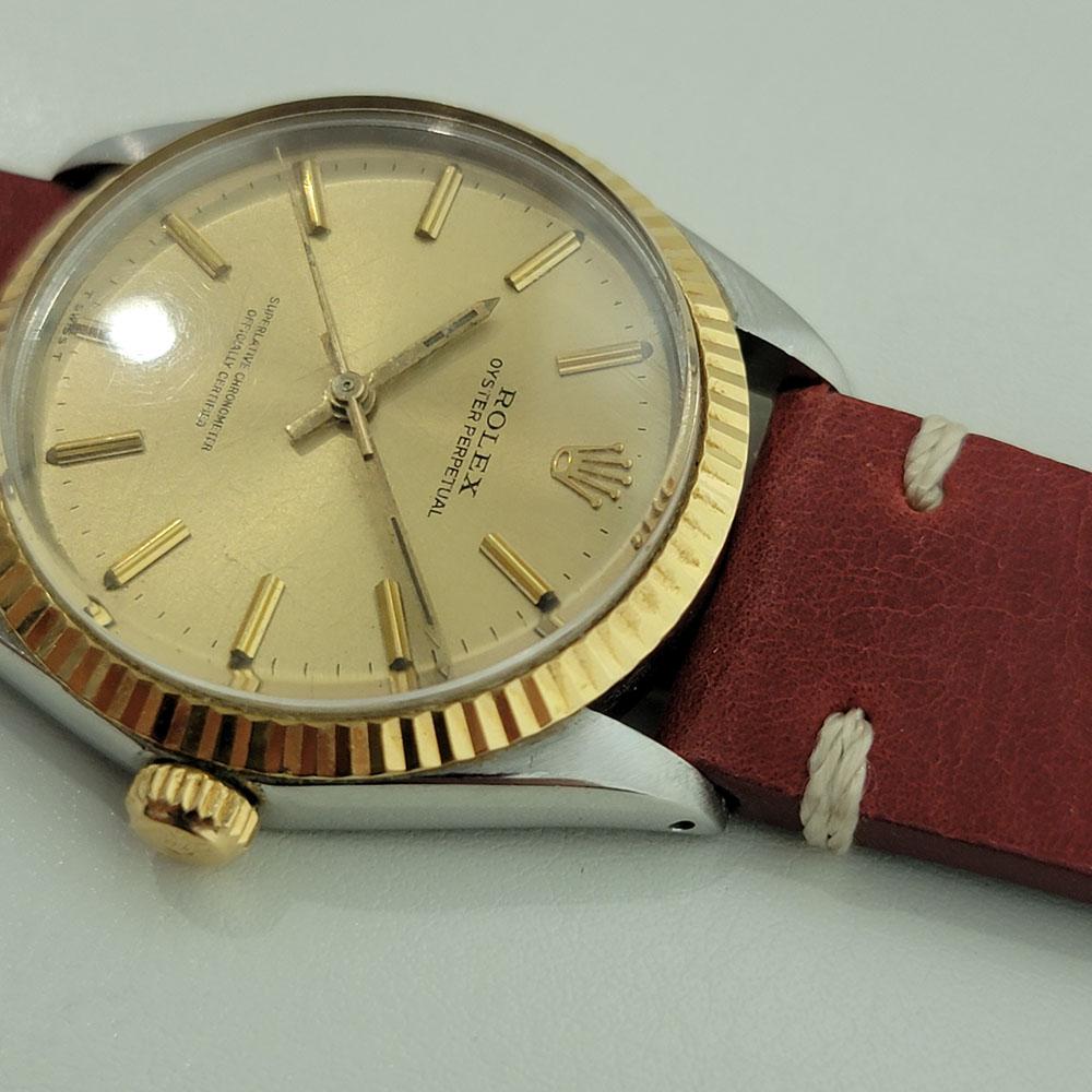 Mens Rolex Oyster Perpetual 5500 14k Gold SS Automatic 1960s Vintage RA179R In Excellent Condition For Sale In Beverly Hills, CA
