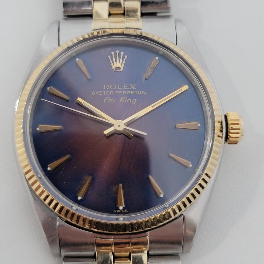 Classic icon, Men's 14k gold & stainless steel Rolex Oyster Perpetual 5501 Air-King automatic, c.1963, all original, unrefurbished. Verified authentic by a master watchmaker. Gorgeous, Rolex signed two tone blue dial, in excellent original, vintage