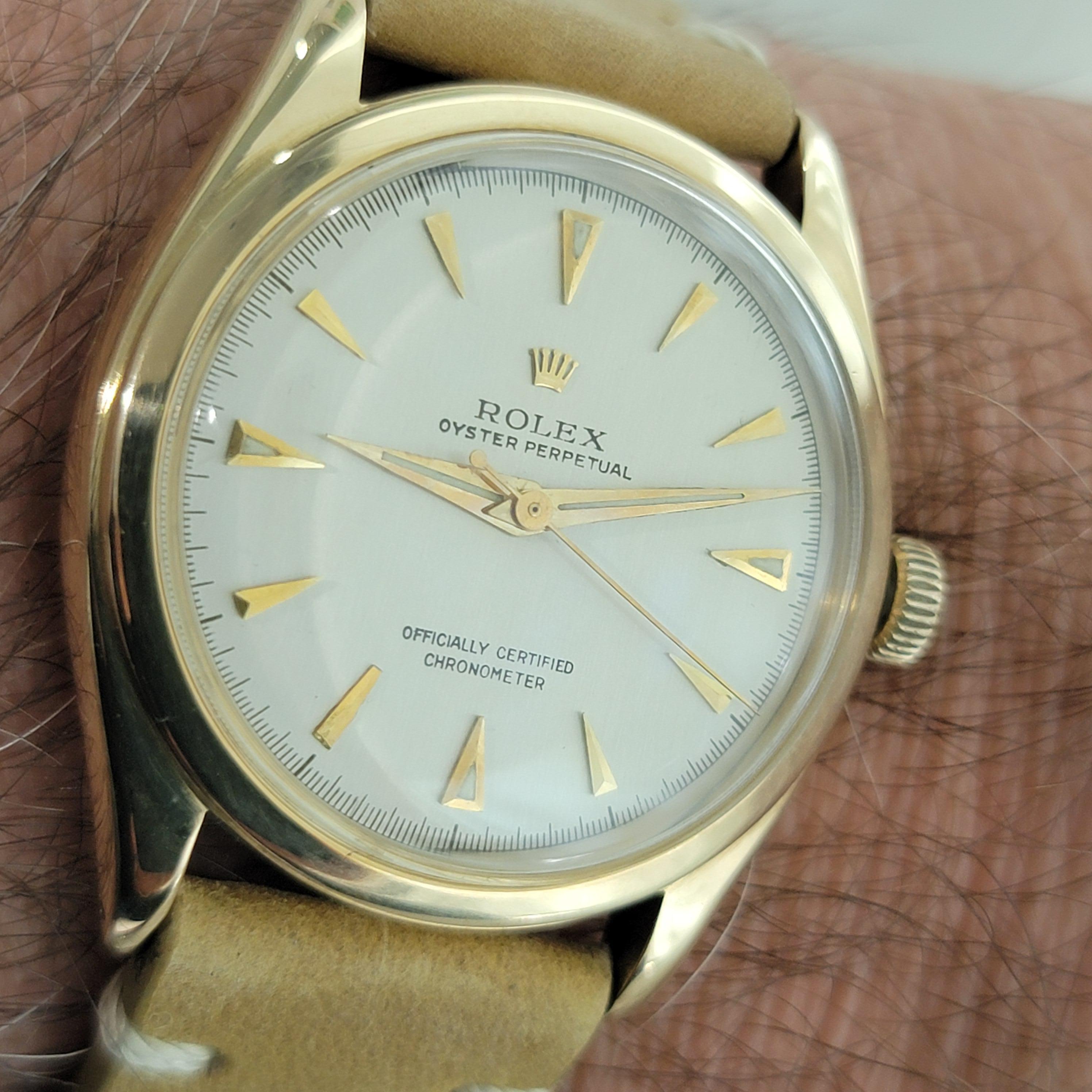 Mens Rolex Oyster Perpetual 6084 14k Gold 34mm Semi Bubble Automatics 1950s NA133 en vente 7