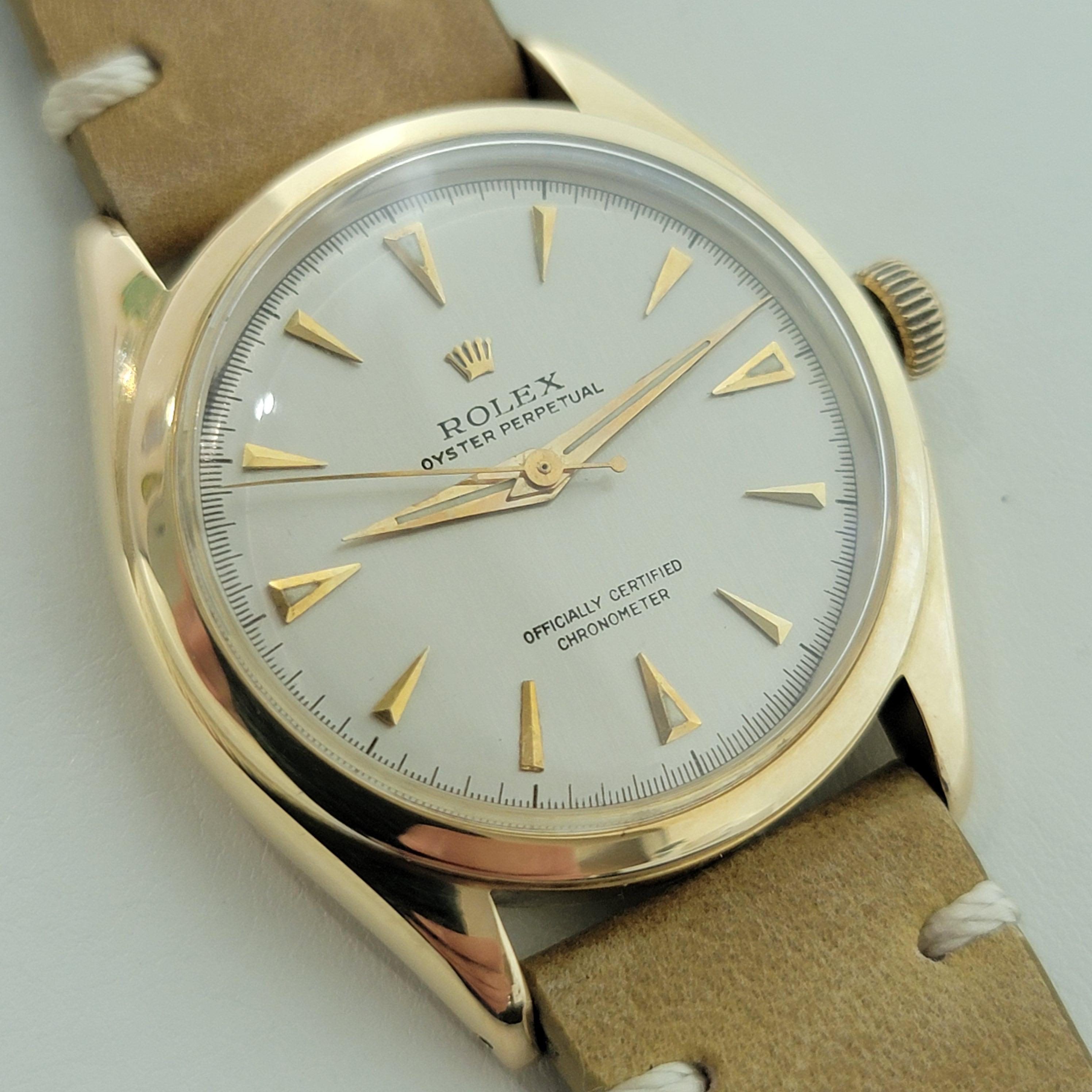 Mens Rolex Oyster Perpetual 6084 14k Gold 34mm Semi Bubble Automatics 1950s NA133 Excellent état - En vente à Beverly Hills, CA
