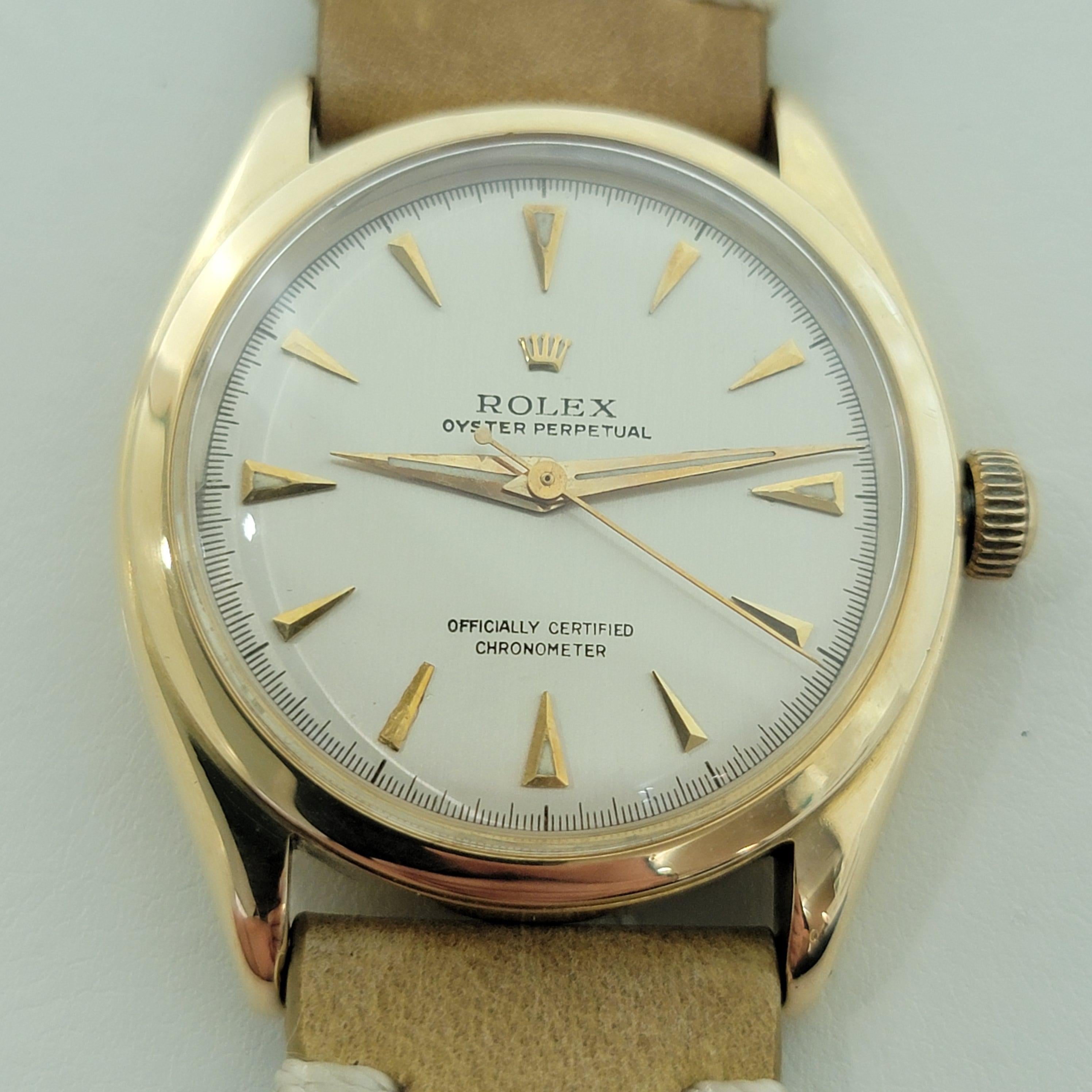 Mens Rolex Oyster Perpetual 6084 14k Gold 34mm Semi Bubble Automatics 1950s NA133 Pour hommes en vente