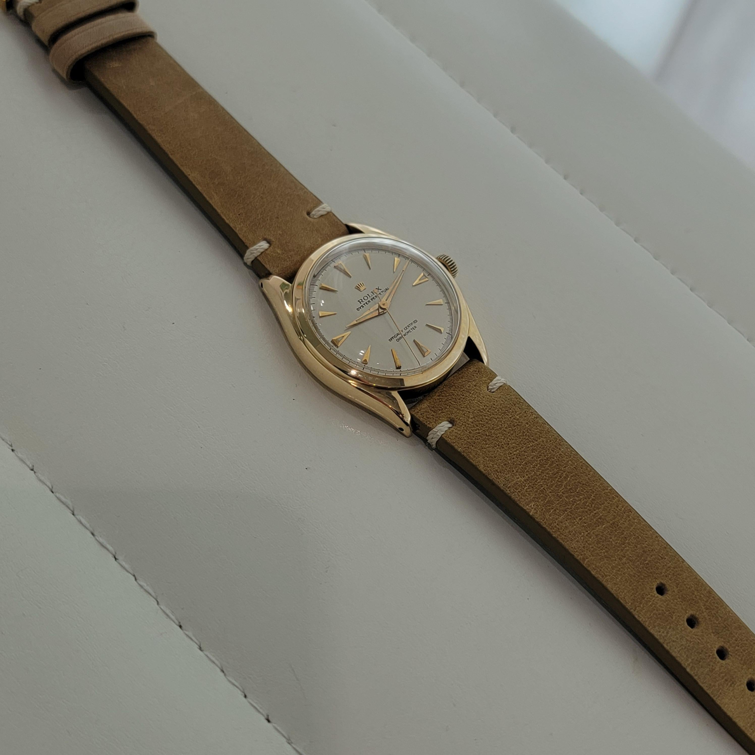 Mens Rolex Oyster Perpetual 6084 14k Gold 34mm Semi Bubble Automatics 1950s NA133 en vente 3