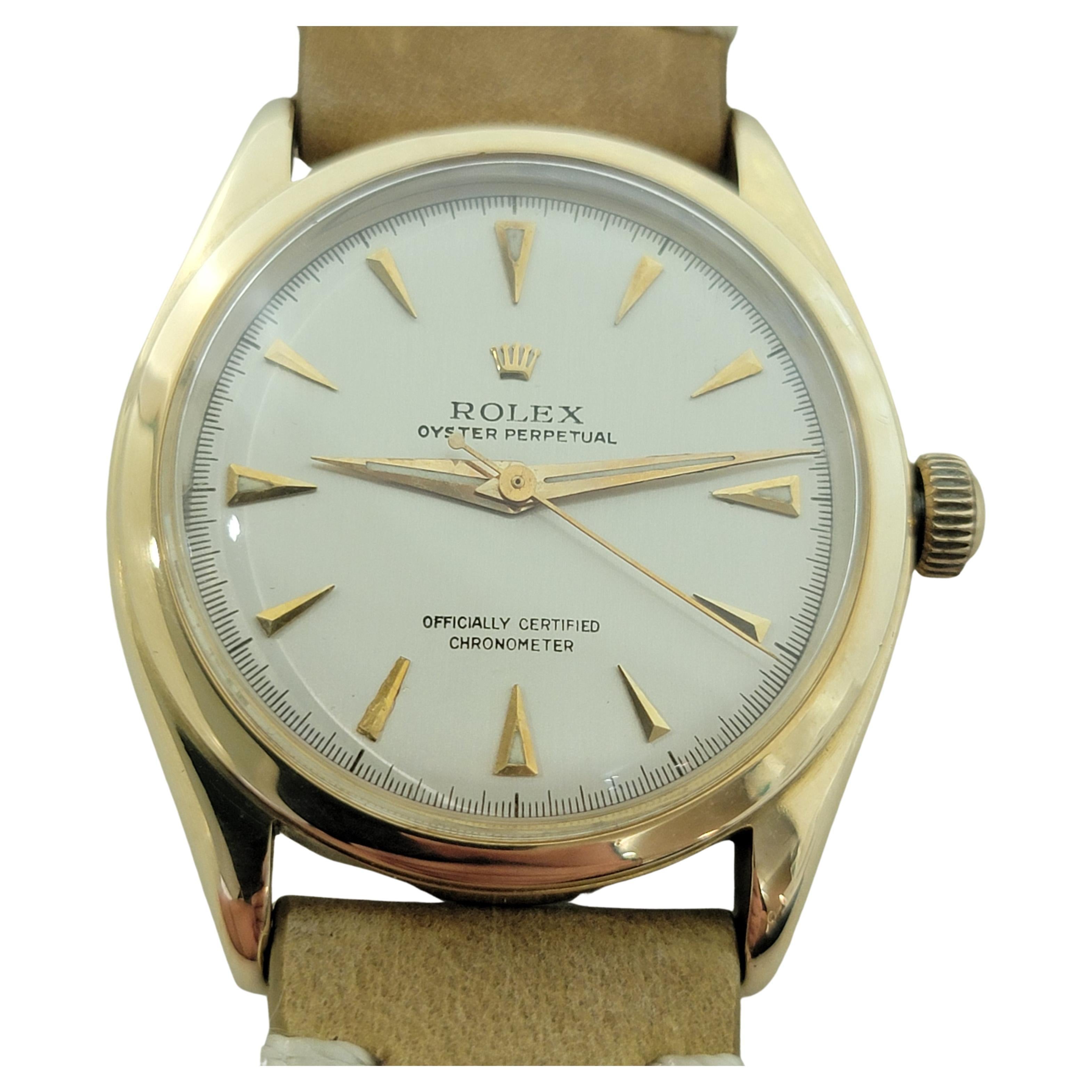 Mens Rolex Oyster Perpetual 6084 14k Gold 34mm Semi Bubble Automatic 1950s NA133