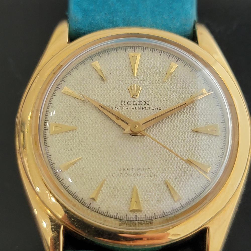 Mens Rolex Oyster Perpetual 6084 18k Gold Bubbleback Automatic 1950s MA227 In Excellent Condition In Beverly Hills, CA
