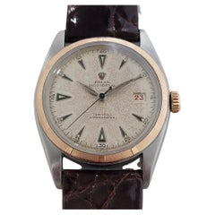 Mens Rolex Oyster Perpetual 6105 18k Rose Gold SS Red Date Automatic 1950s JM4