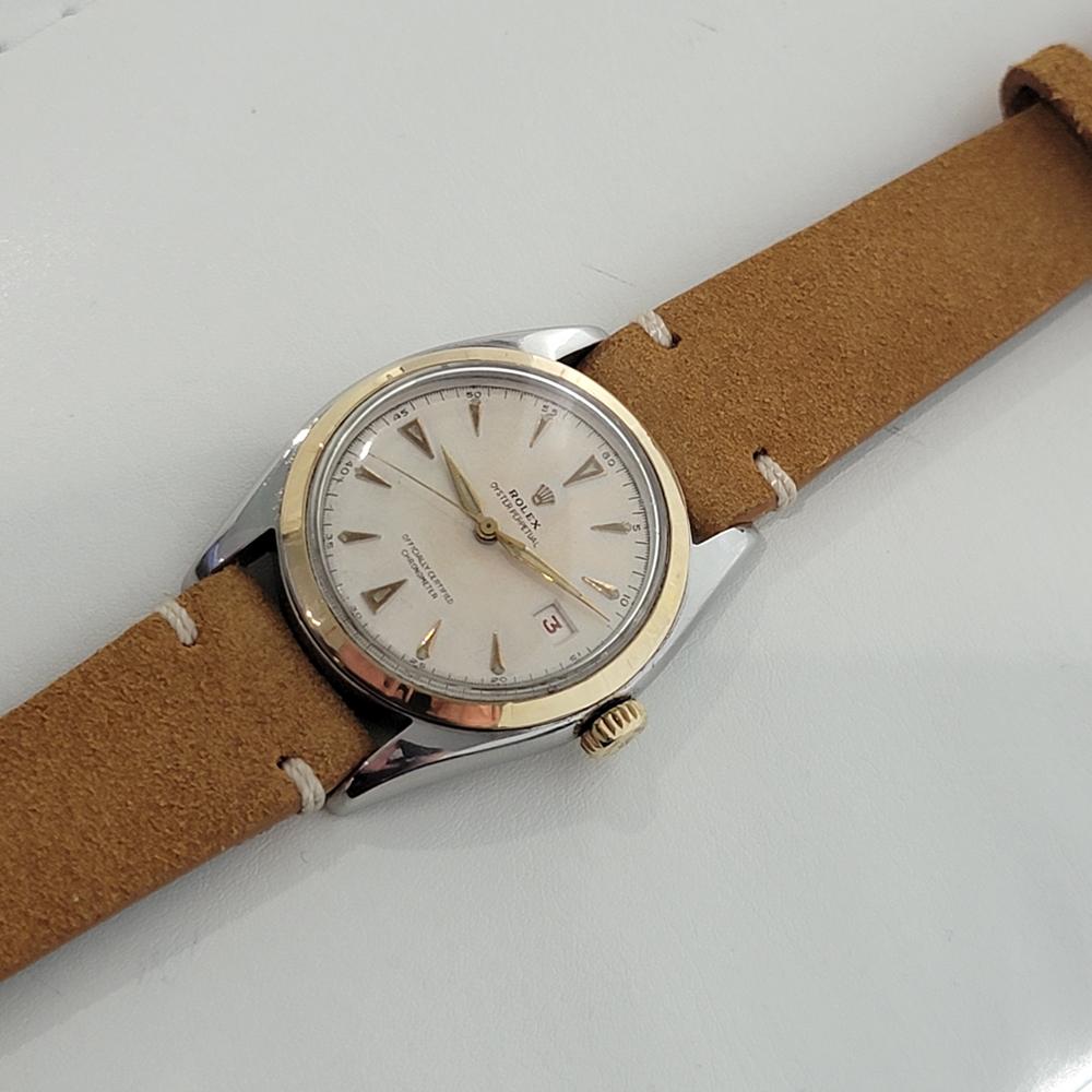 Men's Mens Rolex Oyster Perpetual 6105 18k SS Red Date Automatic 1960s Vintage RA311 For Sale