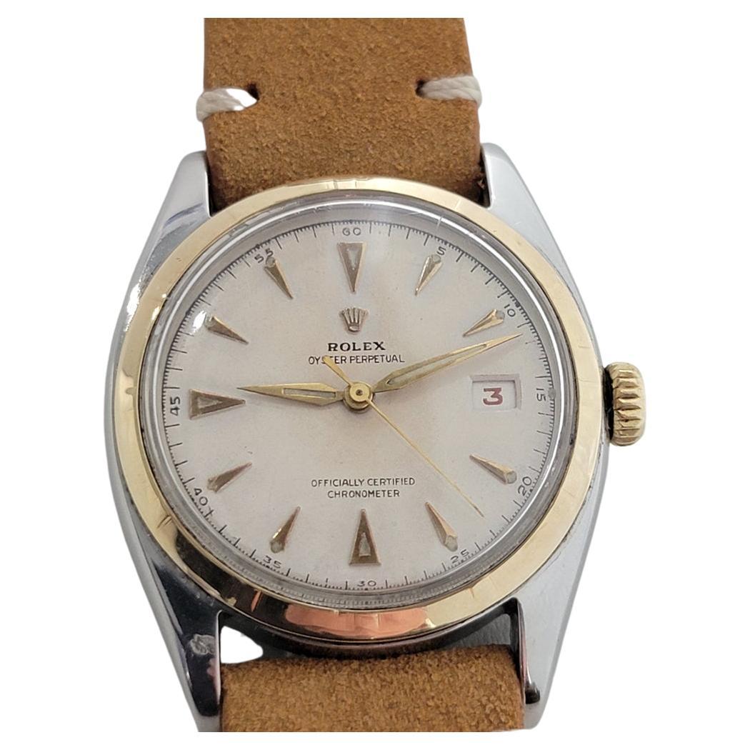 Mens Rolex Oyster Perpetual 6105 18k SS Red Date Automatic 1960s Vintage RA311 For Sale