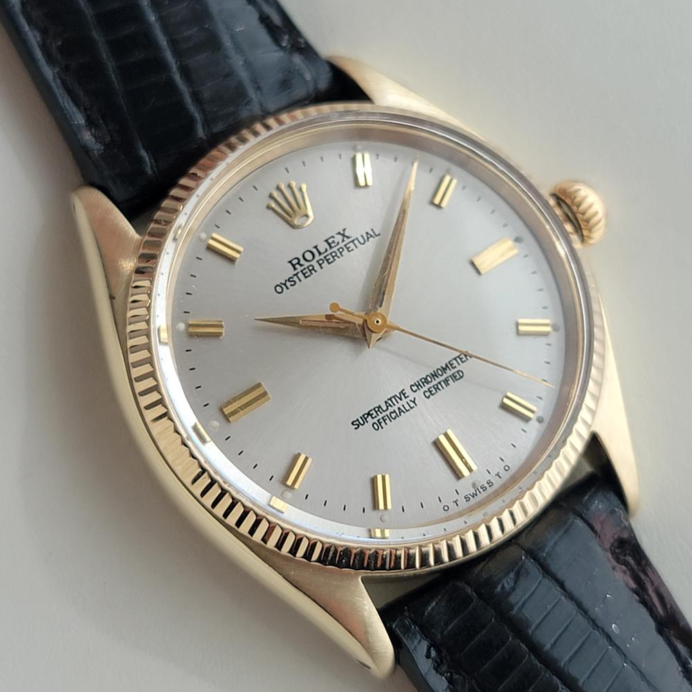 Mens Rolex Oyster Perpetual 6467 9k Gold 34mm Automatic 1950s Vintage RA482B Excellent état - En vente à Beverly Hills, CA