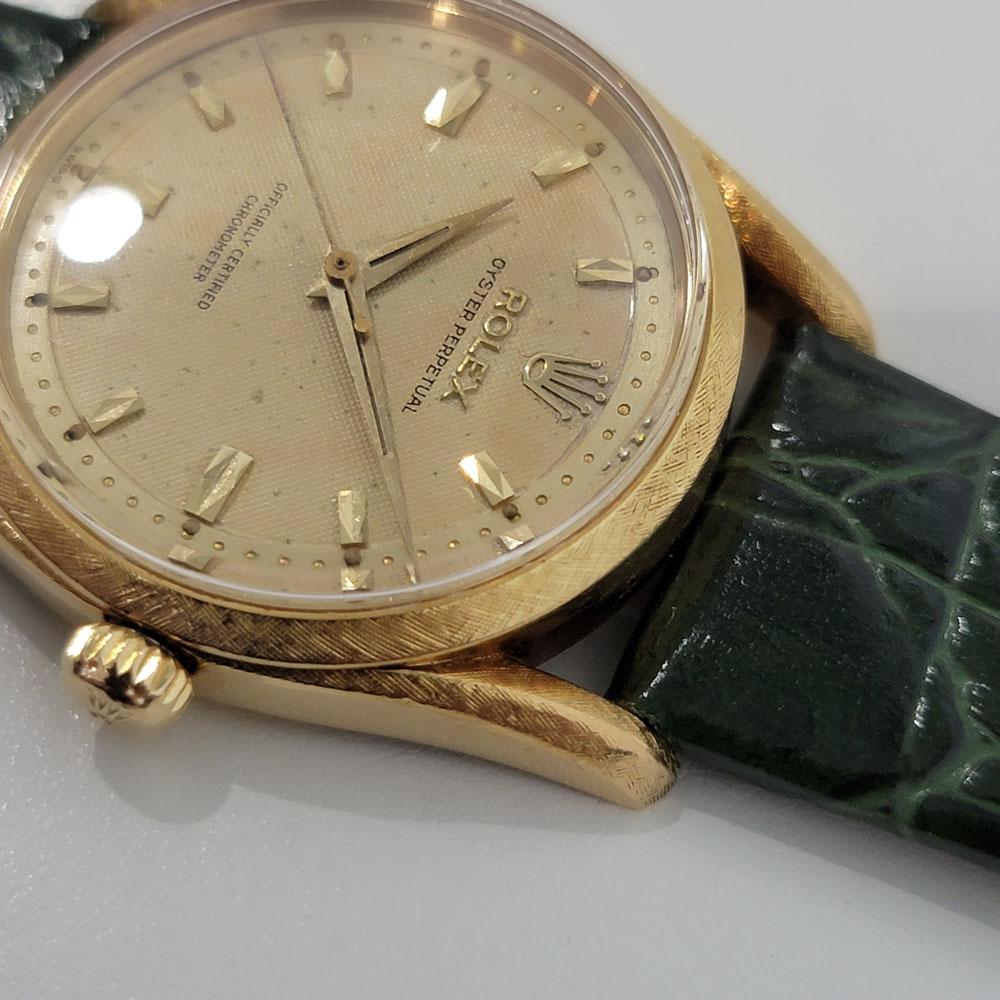 Mens Rolex Oyster Perpetual 6550 Bombay 18k Gold Automatic 1960s RJC203G In Excellent Condition For Sale In Beverly Hills, CA