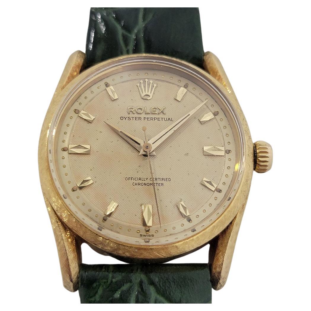 Mens Rolex Oyster Perpetual 6550 Bombay 18k Gold Automatic 1960s RJC203G For Sale
