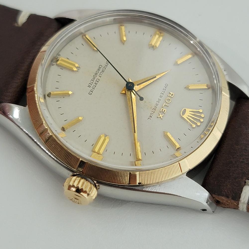 Mens Rolex Oyster Perpetual 6565 14k SS Automatic 1950s Vintage Swiss RJC149 In Excellent Condition In Beverly Hills, CA