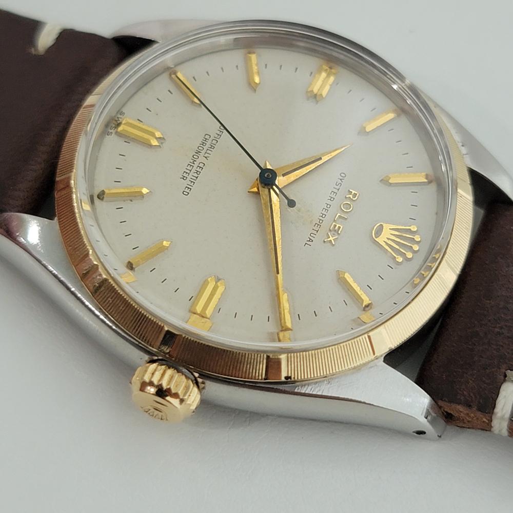 Mens Rolex Oyster Perpetual 6565 14k SS Automatic 1950s Vintage Swiss RJC149 In Excellent Condition For Sale In Beverly Hills, CA