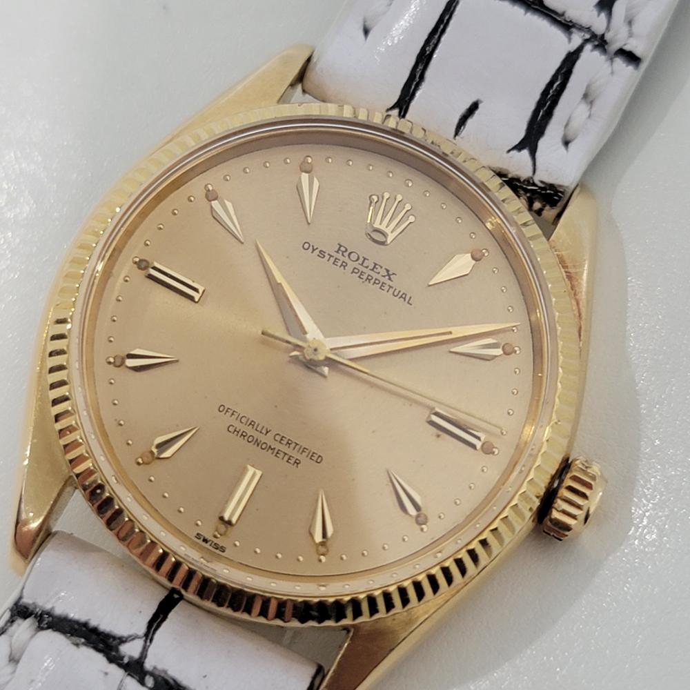 Men's Mens Rolex Oyster Perpetual 6567 18k Gold 34mm Automatic 1950s Vintage RJC193 For Sale