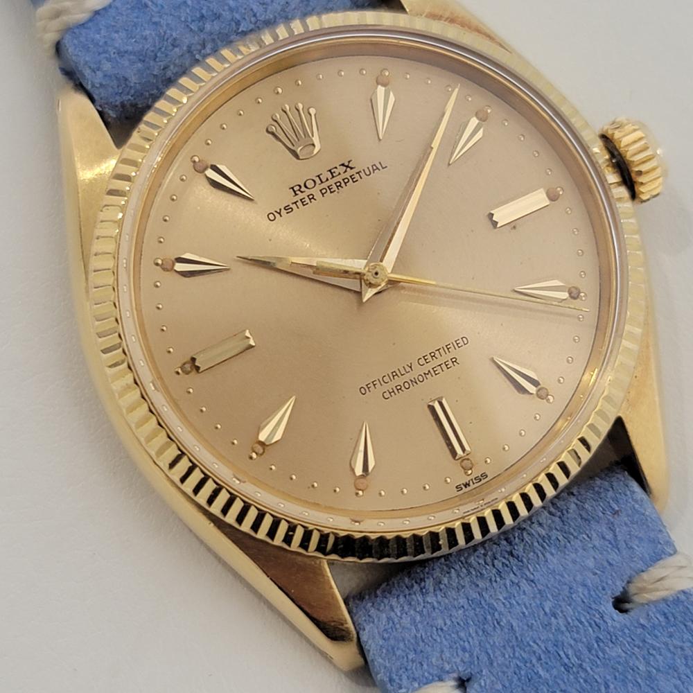 Mens Rolex Oyster Perpetual 6567 18k Solid Gold 34mm Automatic 1950s RJC193B In Excellent Condition For Sale In Beverly Hills, CA