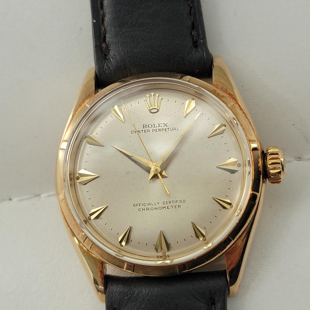 Zeitloser Luxus, Rolex Oyster Perpetual ref 6585 Automatik, 14 Karat Massivgold, ca. 1960er Jahre, in ausgezeichnetem funktionierendem und ästhetischem Zustand. Von einem Uhrmachermeister für echt befunden. Wunderschönes, originales,