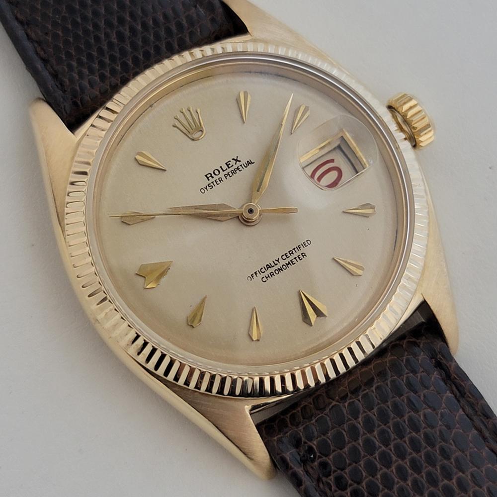 Mens Rolex Oyster Perpetual 6605 18k Solid Gold 36mm Automatic 1950s NOS NA125 Excellent état à Beverly Hills, CA