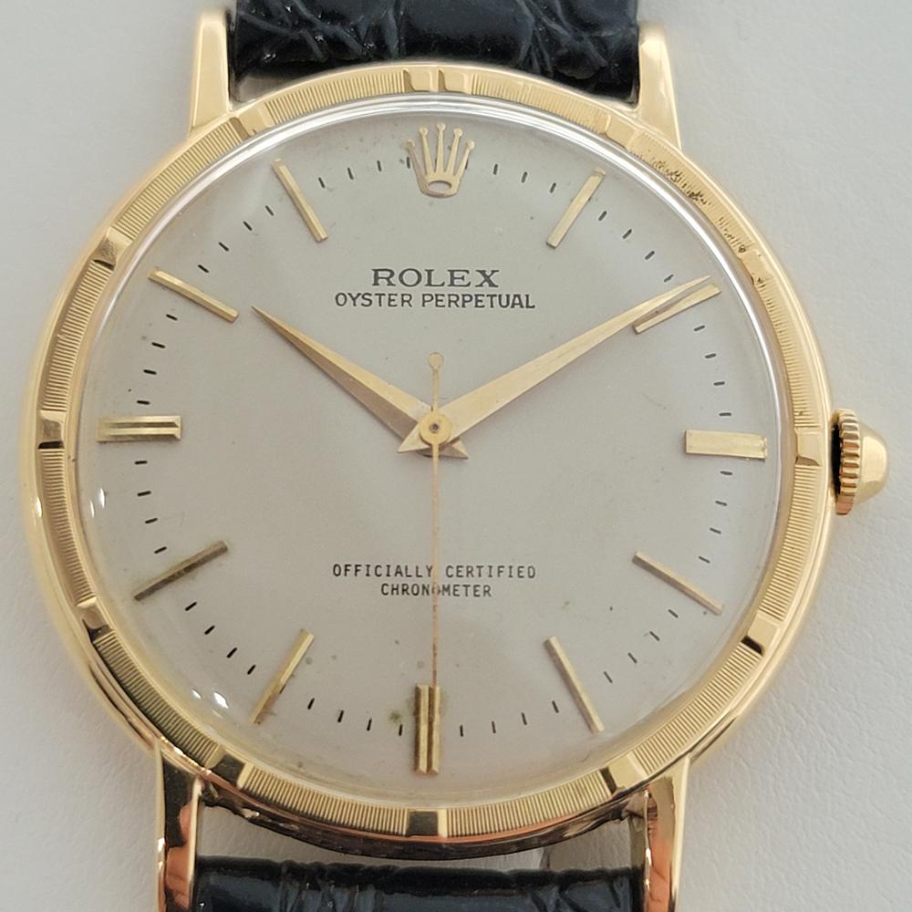 Mens Rolex Oyster Perpetual 8952 18k Solid Gold Manual Wind 1950s RA229 In Excellent Condition In Beverly Hills, CA