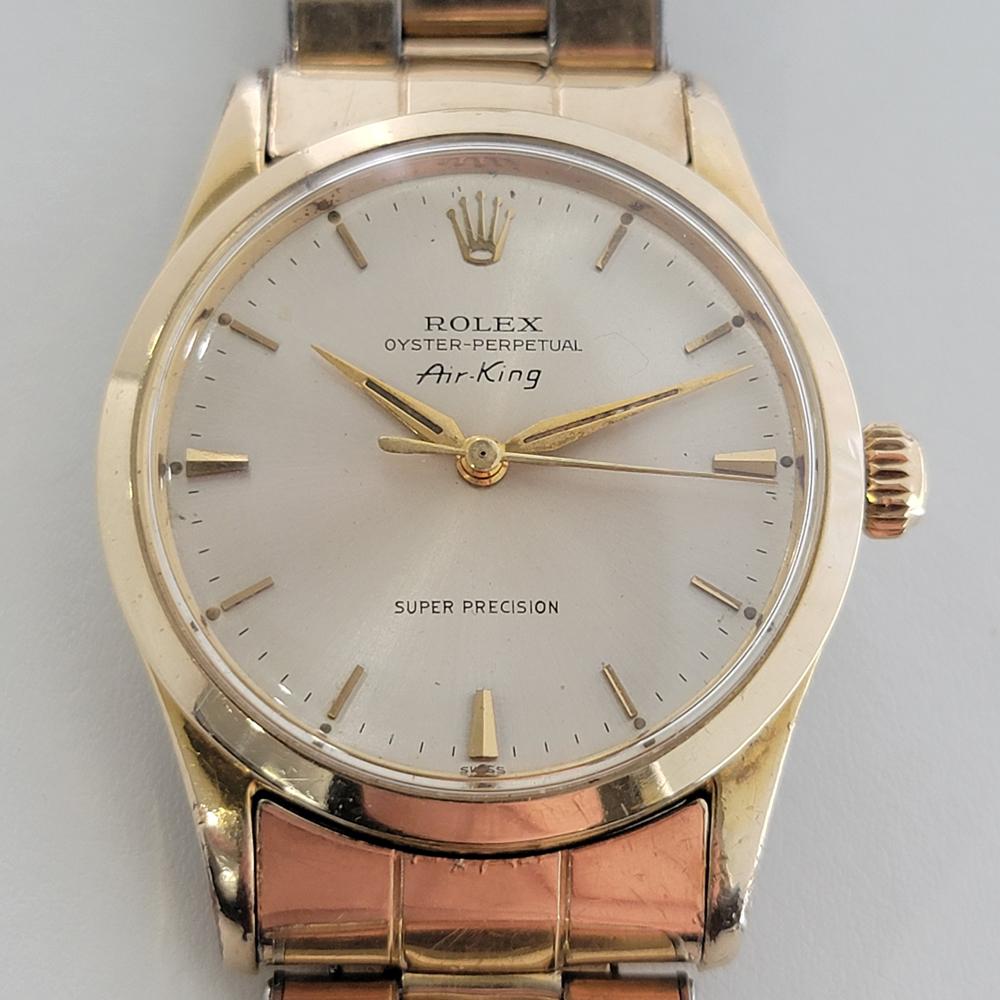 Rolex Oyster Perpetual Air-King Ref.5506, zeitloser klassischer Herrenuhr mit goldener Kappe, um 1960. Verprüft authentisch von einem Uhrmachermeister. Wunderschönes silbernes Rolex-Zifferblatt mit signiertem Zifferblatt, applizierten Indizes,