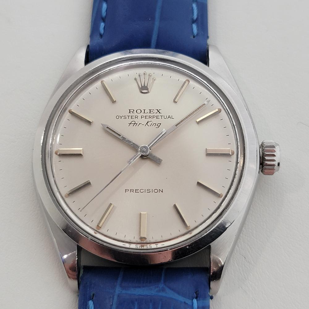 Timeless classic, Men's Rolex Oyster Perpetual Air-King 5500 automatic, c.1975. Verified authentic by a master watchmaker. Stunning Rolex signed silver dial, applied indice hour markers, lumed minute and hour hands, sweeping central second hand,