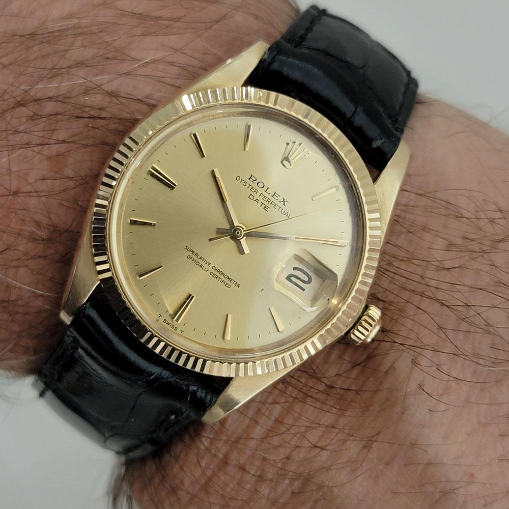 Mens Rolex Oyster Perpetual Date 14k Solid Gold 1503 1960s Automatic RA347 For Sale 6