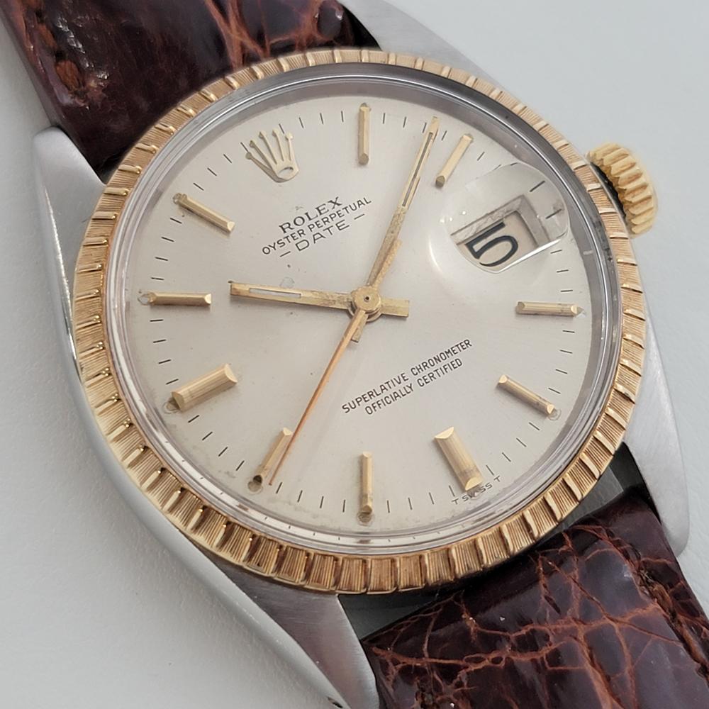 Mens Rolex Oyster Perpetual Date 14k SS 1500 Automatic 1960s SWISS RA148BR In Excellent Condition In Beverly Hills, CA