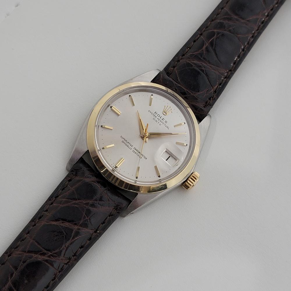 Mens Rolex Oyster Perpetual Date 14k SS 1500 Automatic 1960s Vintage RA205 In Excellent Condition In Beverly Hills, CA