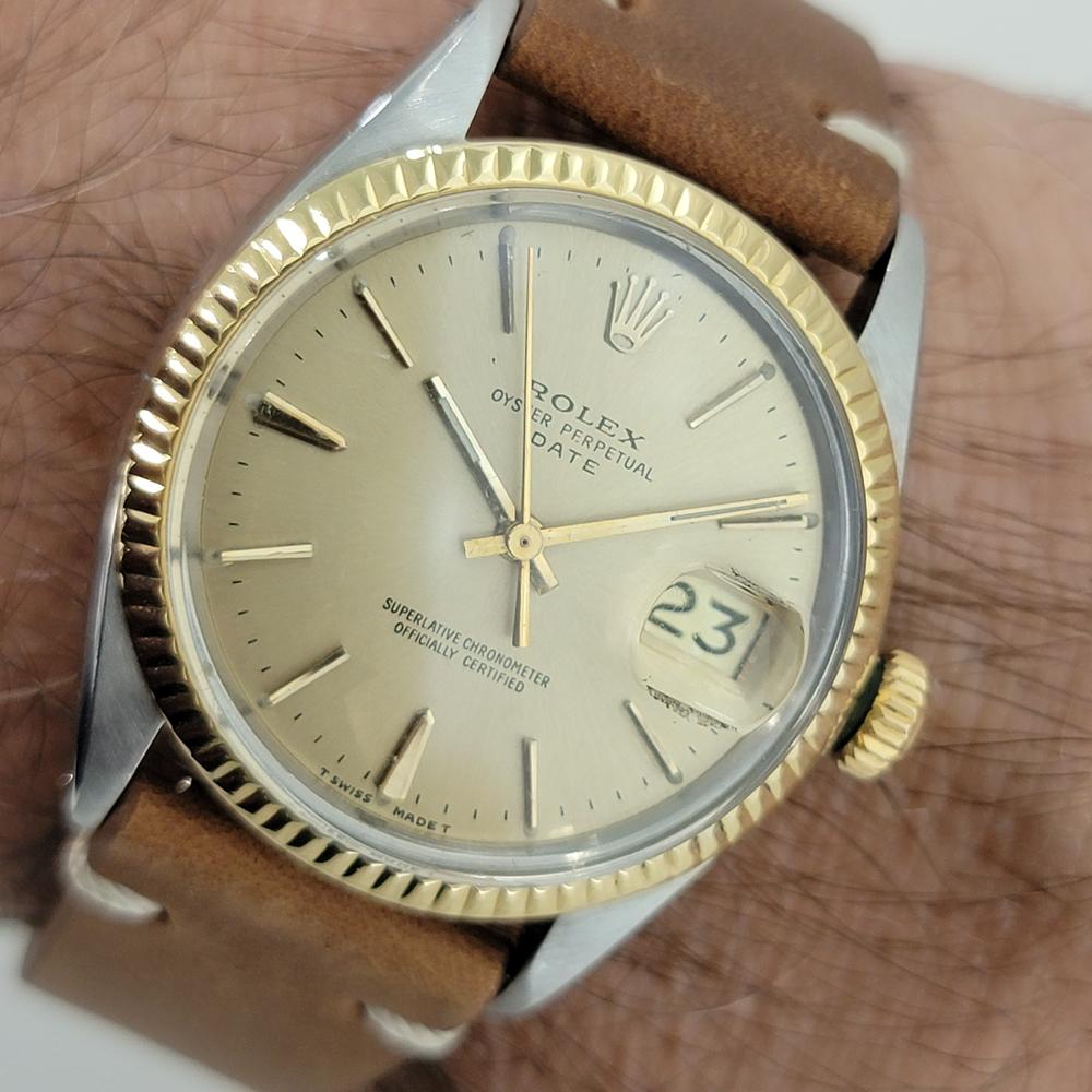 Mens Rolex Oyster Perpetual Date 1500 14k Gold ss 1960s Automatic Vintage RA168B For Sale 7