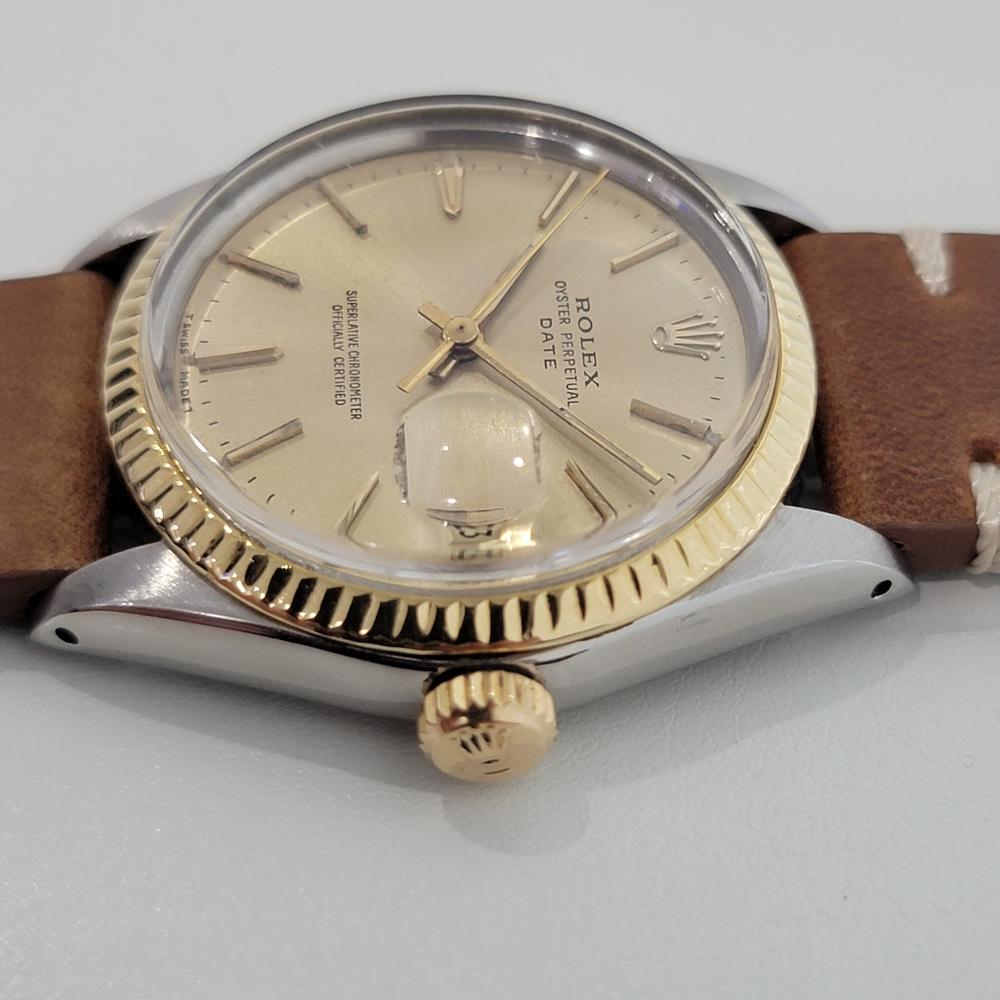 Mens Rolex Oyster Perpetual Date 1500 14k Gold ss 1960s Automatic Vintage RA168B In Excellent Condition For Sale In Beverly Hills, CA