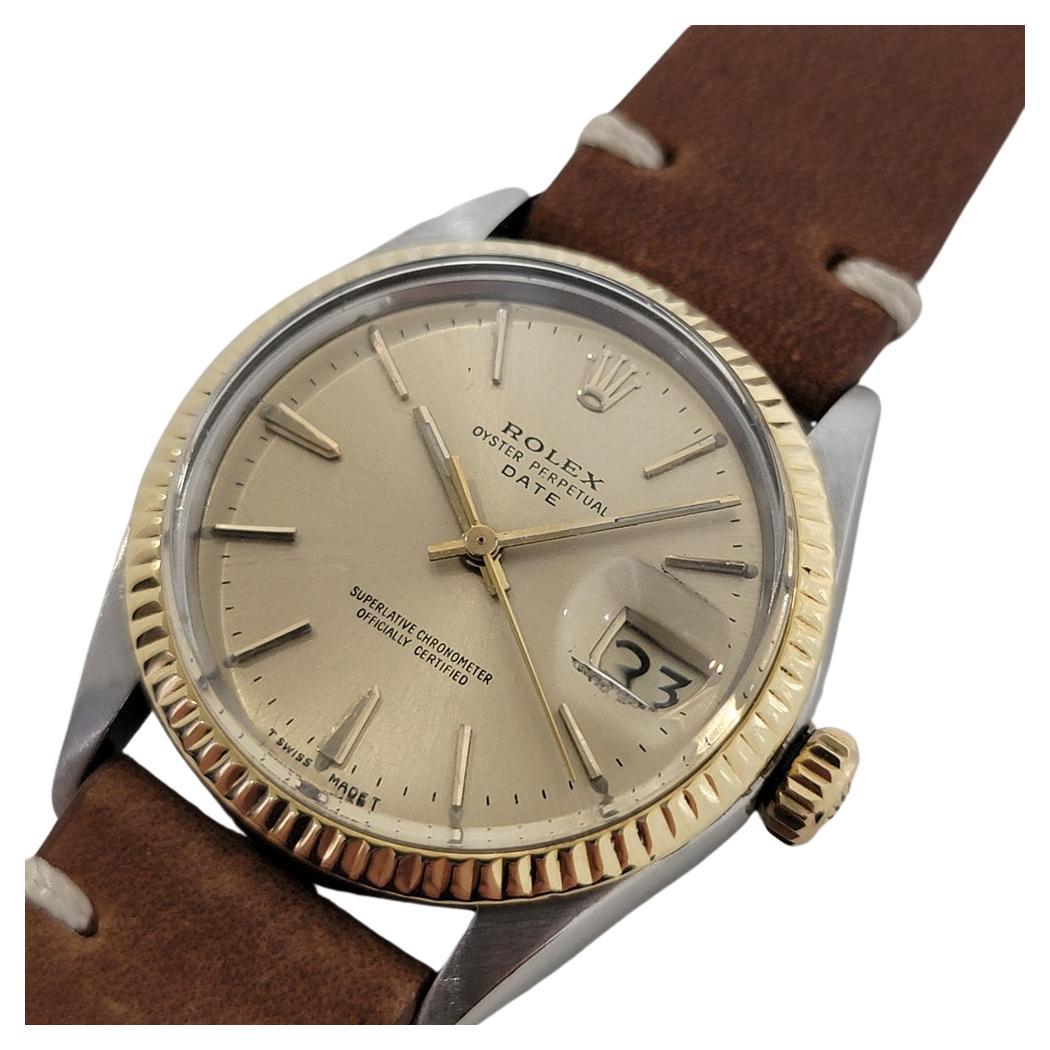 Mens Rolex Oyster Perpetual Date 1500 14k Gold ss 1960s Automatic Vintage RA168B For Sale