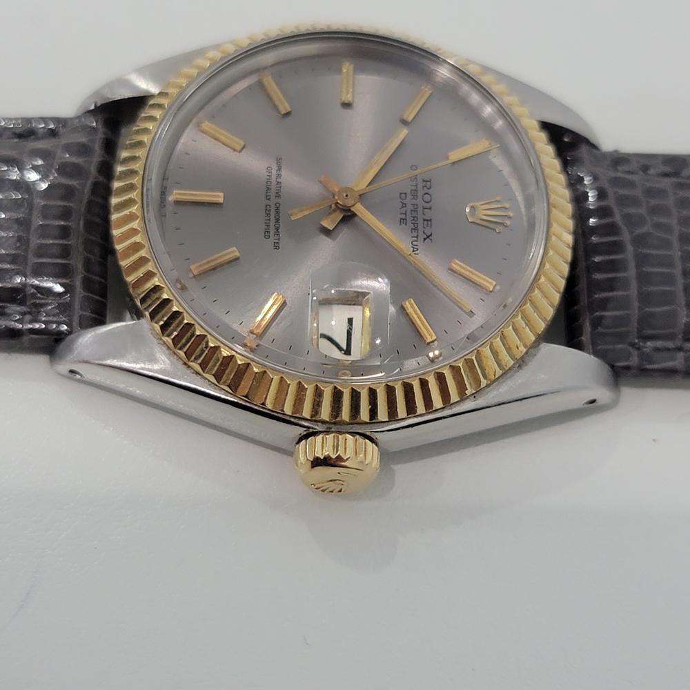Mens Rolex Oyster Perpetual Date 1500 1960s 18k Gold ss Automatic RJC145G In Excellent Condition For Sale In Beverly Hills, CA