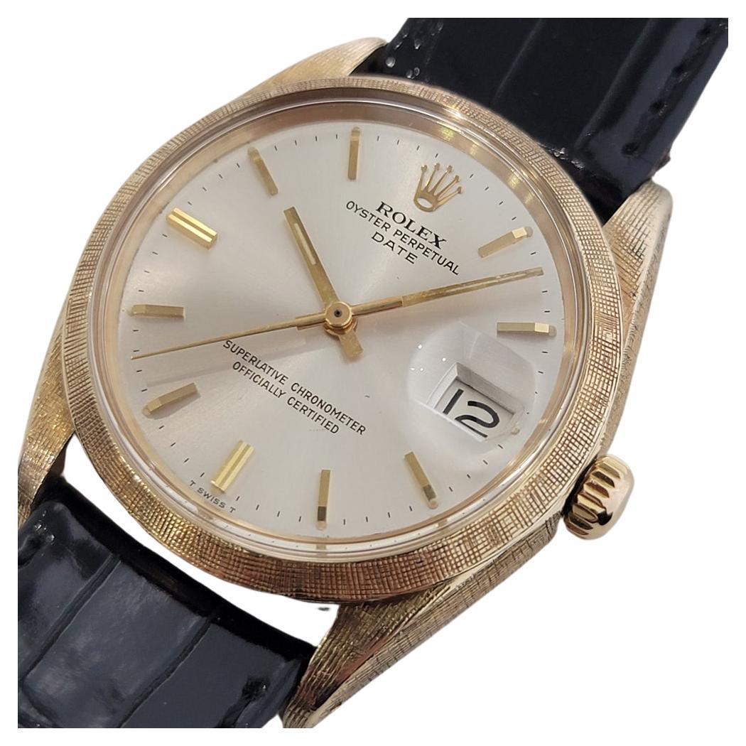 Mens Rolex Oyster Perpetual Date 1500 35mm 14K Gold 1960s Automatic Swiss RA267 For Sale