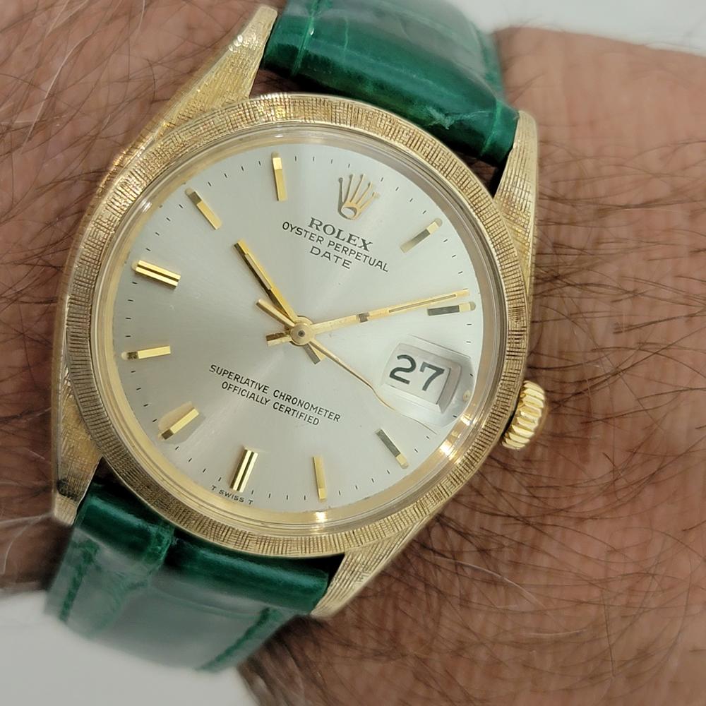 Mens Rolex Oyster Perpetual Date 1500 35mm 14K Gold Automatic 1960s RA267G For Sale 6