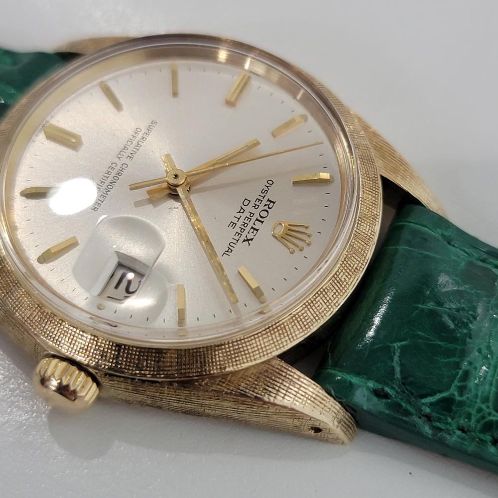 Homme Rolex Oyster Perpetual Date 1500 35mm 14K Gold Automatic 1960s RA267G en vente 1