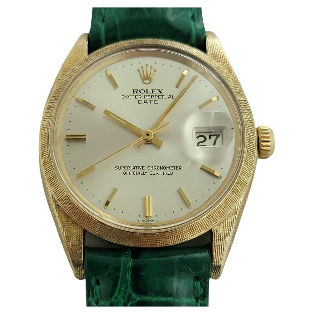 Mens Rolex Oyster Perpetual Date 1500 35mm 14K Gold Automatic 1960s RA267G For Sale