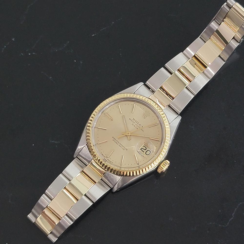 Mens Rolex Oyster Perpetual Date 1500 14k Gold ss Automatic 1960s RA168 In Excellent Condition In Beverly Hills, CA