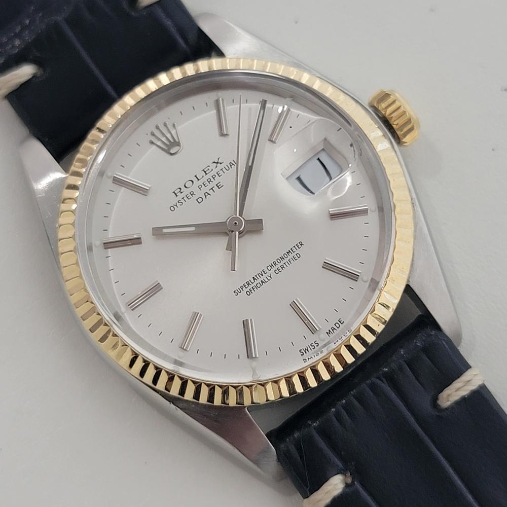Mens Rolex Oyster Perpetual Date 1500 35mm 14k SS Automatic 1970s Vintage RA448B en Excelente estado para la venta en Beverly Hills, CA