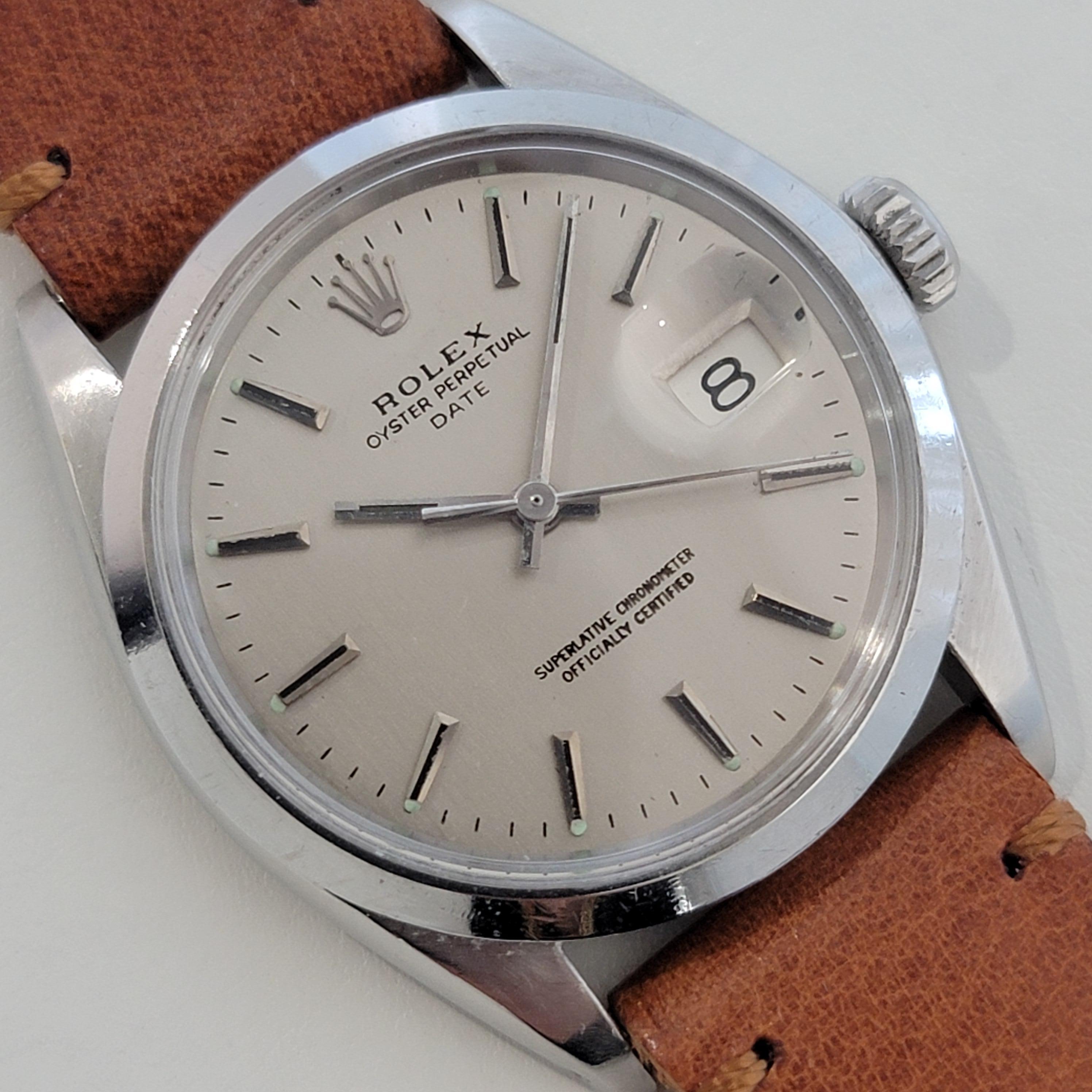 Mens Rolex Oyster Perpetual Date 1500 35mm Automatic 1960s Swiss Vintage RA259T In Excellent Condition In Beverly Hills, CA