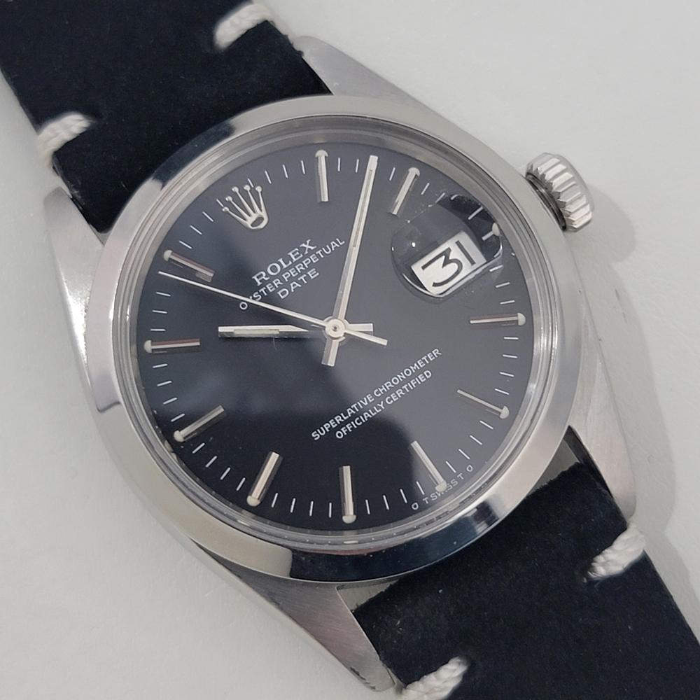 Mens Rolex Oyster Perpetual Date 1500 34mm Automatic 1970s Vintage NA137B In Excellent Condition In Beverly Hills, CA