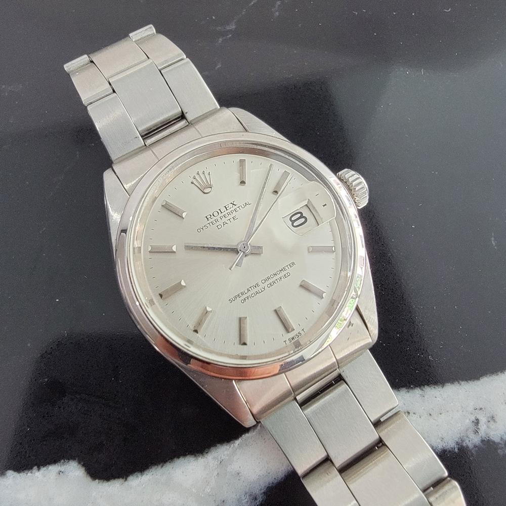 Mens Rolex Oyster Perpetual Date 1500 Automatic 1970s Vintage Swiss MA209 In Excellent Condition In Beverly Hills, CA