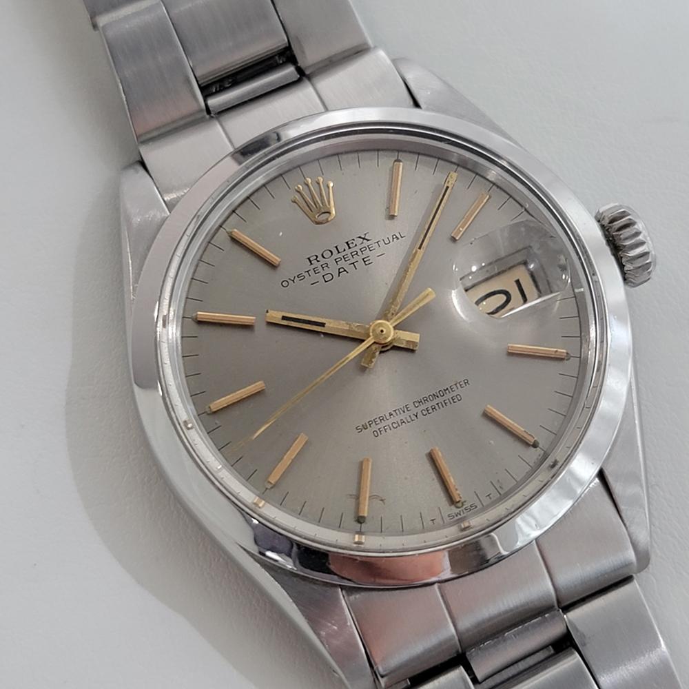 Rolex Oyster Perpetual Date 1500 35 mm automatique des années 1970 avec pochette Rolex RA190 Excellent état à Beverly Hills, CA