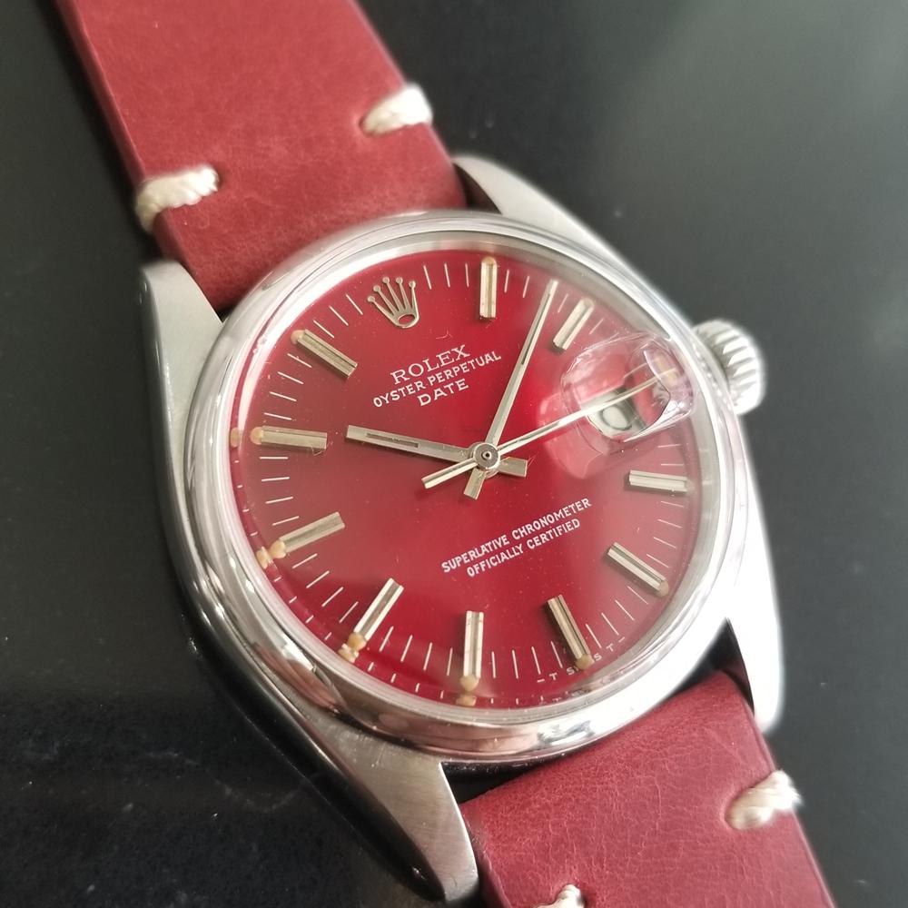 Mens Rolex Oyster Perpetual Date 1500 Automatic, c.1970s Vintage RA113RED In Excellent Condition In Beverly Hills, CA
