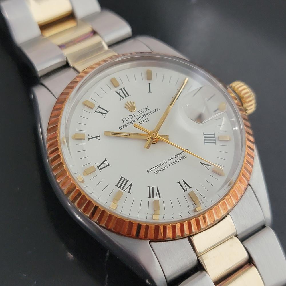 Mens Rolex Oyster Perpetual Date 1500 Gold ss Automatic 1970s Swiss RA164 In Excellent Condition In Beverly Hills, CA